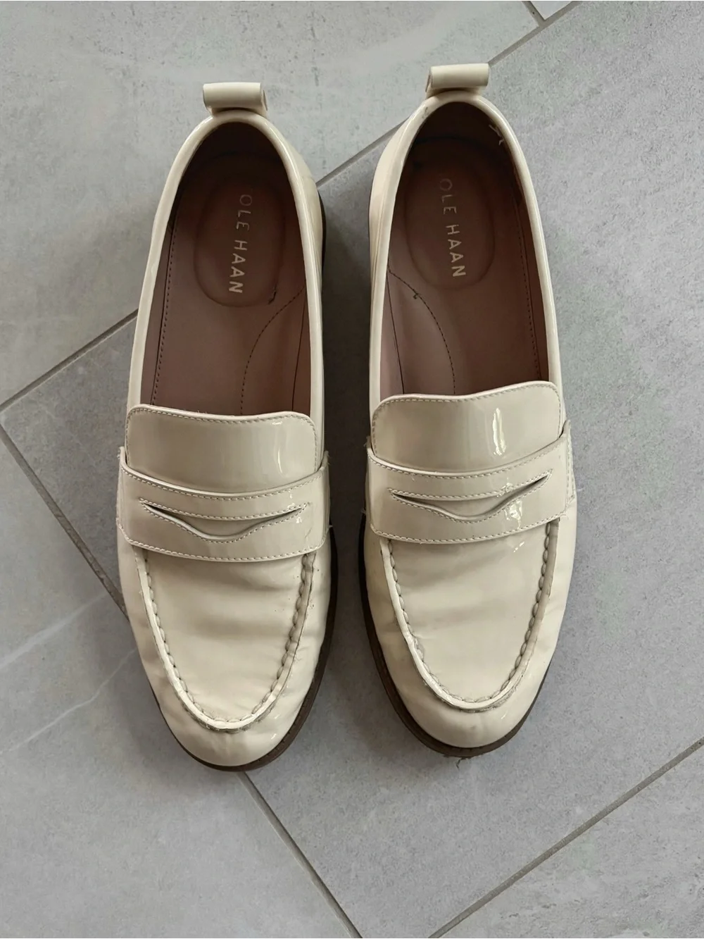 Cole Haan Stassi Penny Loafers in Cream Patent